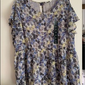 LUCKY BRAND BLUE FLORAL BLOUSE TOP
